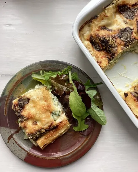 Rachel Roddy's Creation for Lasagne with Courgette and A Trio of Cheeses